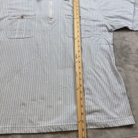 Vintage Haband Mens L Zip Front Shirt Blue Stripe 70s 80s Rockabilly Retro - Picture 4 of 7